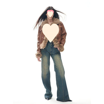 Женско късо палто с плюш панел, патчворк, полиестер-еластан, 3/4 ръкави, половин отворена яка, есен 2025