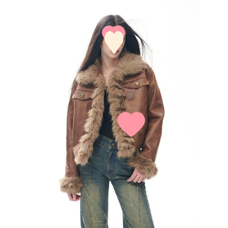 Женско късо палто с плюш панел, патчворк, полиестер-еластан, 3/4 ръкави, половин отворена яка, есен 2025