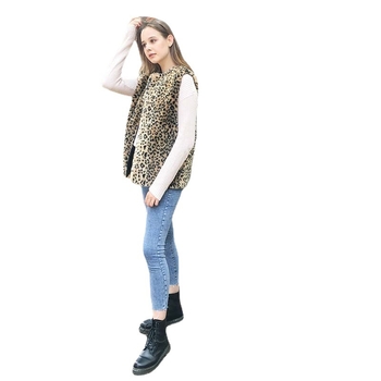 Ženska bez rukava vesta od umjetnog krzna s leopard uzorkom – zimska svakodnevna odjeća, s okruglim izrezom