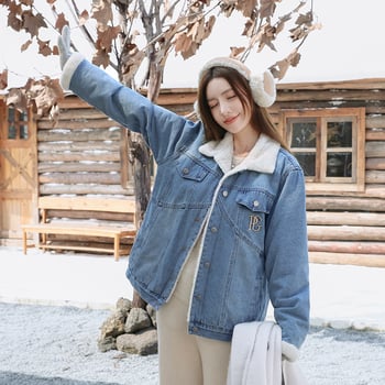 Denim kaput, opuštenog kroja, ulični stil trendsetter, rever, dugi rukavi, 95%+ sadržaj osnovne tvari
