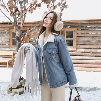 Denim kaput, opuštenog kroja, ulični stil trendsetter, rever, dugi rukavi, 95%+ sadržaj osnovne tvari