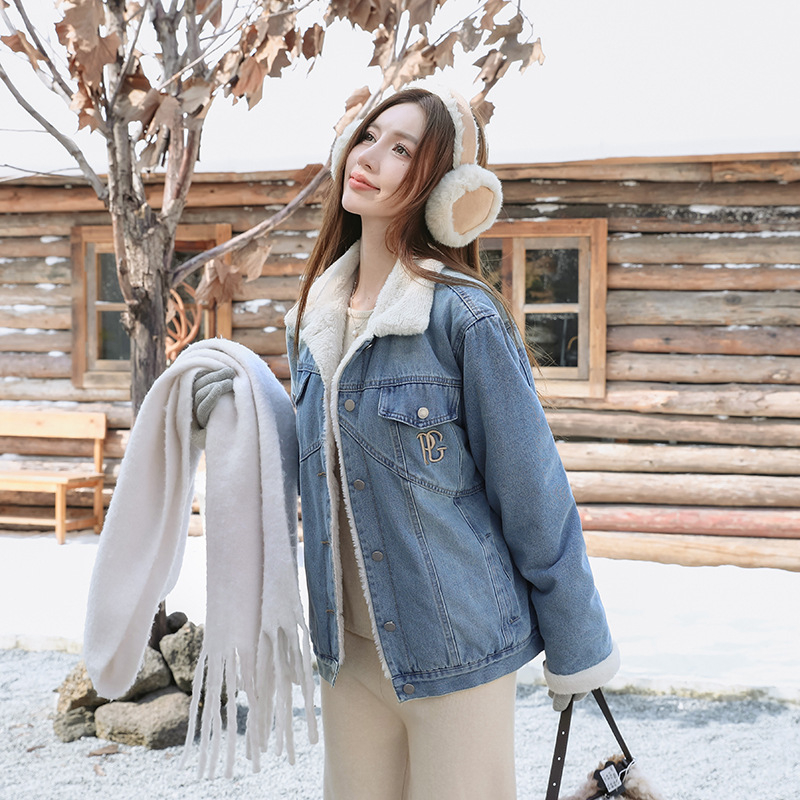 Denim kaput, opuštenog kroja, ulični stil trendsetter, rever, dugi rukavi, 95%+ sadržaj osnovne tvari