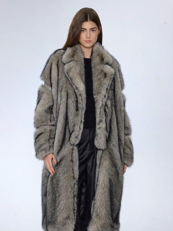 Ženski dugi kaput od umjetnog krzna, streetwear stil, rever ovratnik, zima 2025