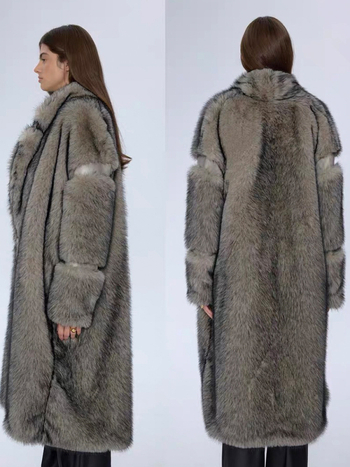 Ženski dugi kaput od umjetnog krzna, streetwear stil, rever ovratnik, zima 2025