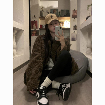 Γυναικείο παλτό από γούνα λαγού, μεσαίου μήκους, μεγάλο πέτο γιακά, στυλ ώρινης κυρίας, έμπνευση από διασημότητες