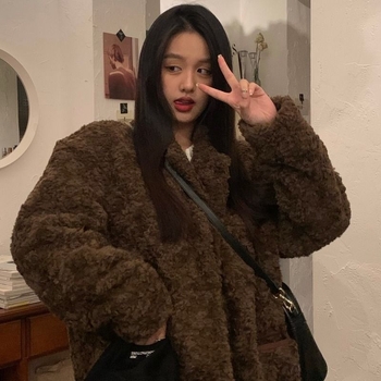 Γυναικείο παλτό από γούνα λαγού, μεσαίου μήκους, μεγάλο πέτο γιακά, στυλ ώρινης κυρίας, έμπνευση από διασημότητες