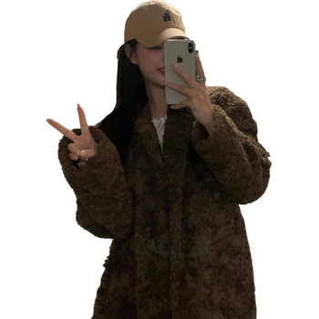 Γυναικείο παλτό από γούνα λαγού, μεσαίου μήκους, μεγάλο πέτο γιακά, στυλ ώρινης κυρίας, έμπνευση από διασημότητες