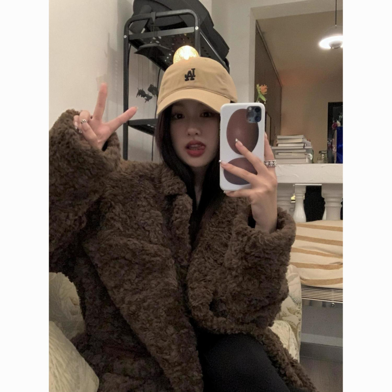 Γυναικείο παλτό από γούνα λαγού, μεσαίου μήκους, μεγάλο πέτο γιακά, στυλ ώρινης κυρίας, έμπνευση από διασημότητες