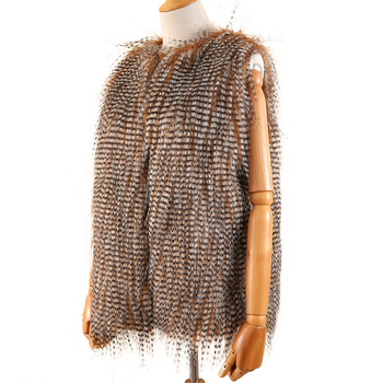 Ženska vesta od umjetnog krzna, uredski/komutacijski stil, bez rukava, okrugli izrez, duljina 50–65 cm
