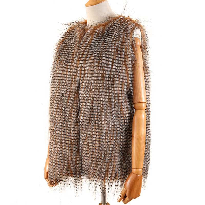 Ženska vesta od umjetnog krzna, uredski/komutacijski stil, bez rukava, okrugli izrez, duljina 50–65 cm