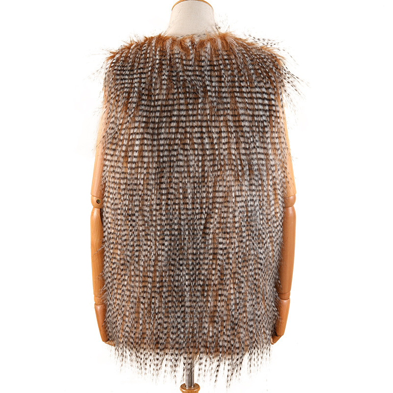 Ženska vesta od umjetnog krzna, uredski/komutacijski stil, bez rukava, okrugli izrez, duljina 50–65 cm