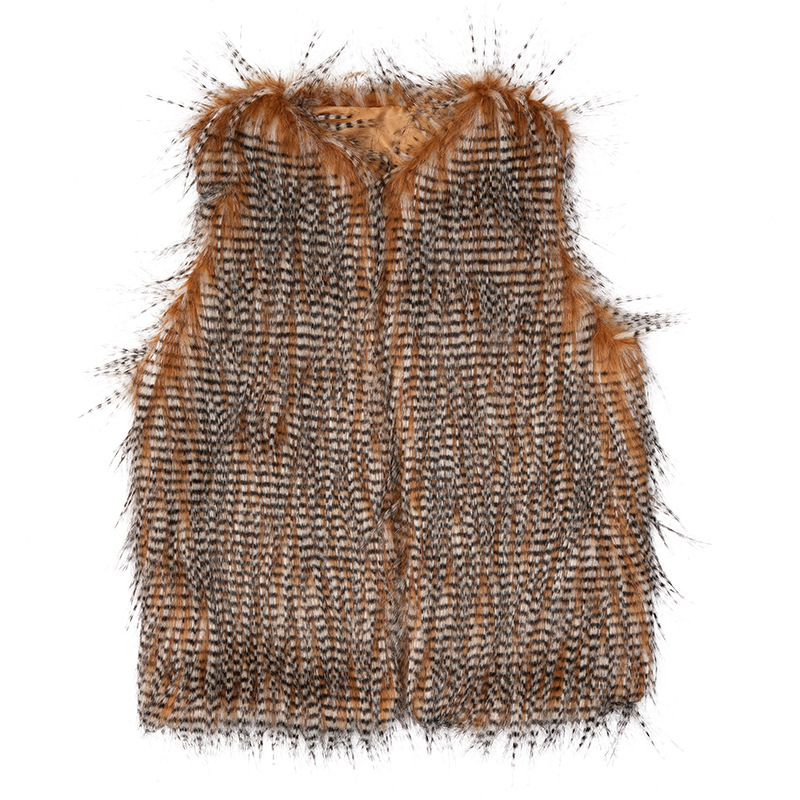 Ženska vesta od umjetnog krzna, uredski/komutacijski stil, bez rukava, okrugli izrez, duljina 50–65 cm
