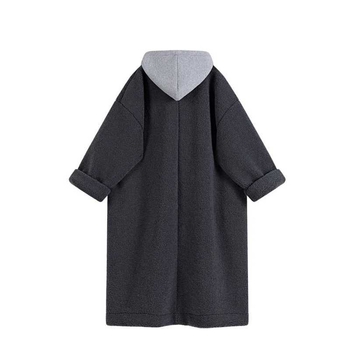 Palton din lână de miel cu glugă, lungime medie, fermoar frontal, iarnă 2025