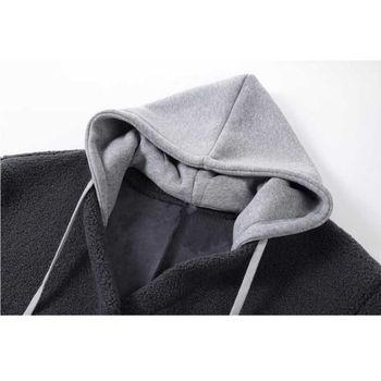 Palton din lână de miel cu glugă, lungime medie, fermoar frontal, iarnă 2025