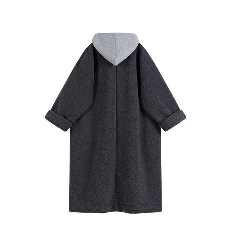 Palton din lână de miel cu glugă, lungime medie, fermoar frontal, iarnă 2025