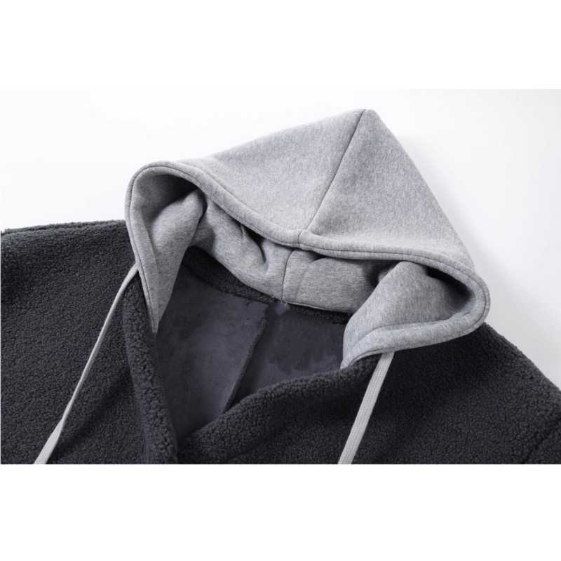 Palton din lână de miel cu glugă, lungime medie, fermoar frontal, iarnă 2025