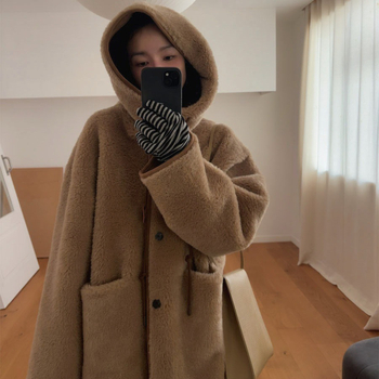 Női szőrme-integrált kapucnis kabát, téli 2025, koreai chic