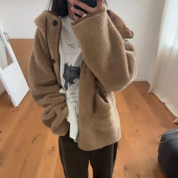 Női szőrme-integrált kapucnis kabát, téli 2025, koreai chic