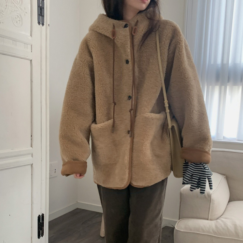 Női szőrme-integrált kapucnis kabát, téli 2025, koreai chic