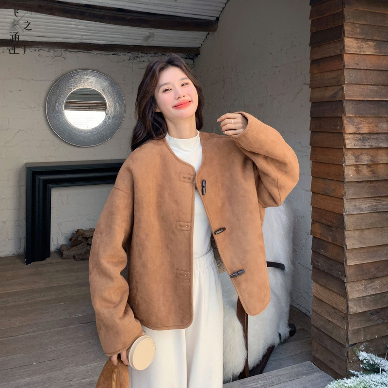 Nothing jachetă reversibilă din velur și lână de miel pentru femei, iarnă, scurtă, cu guler lotus