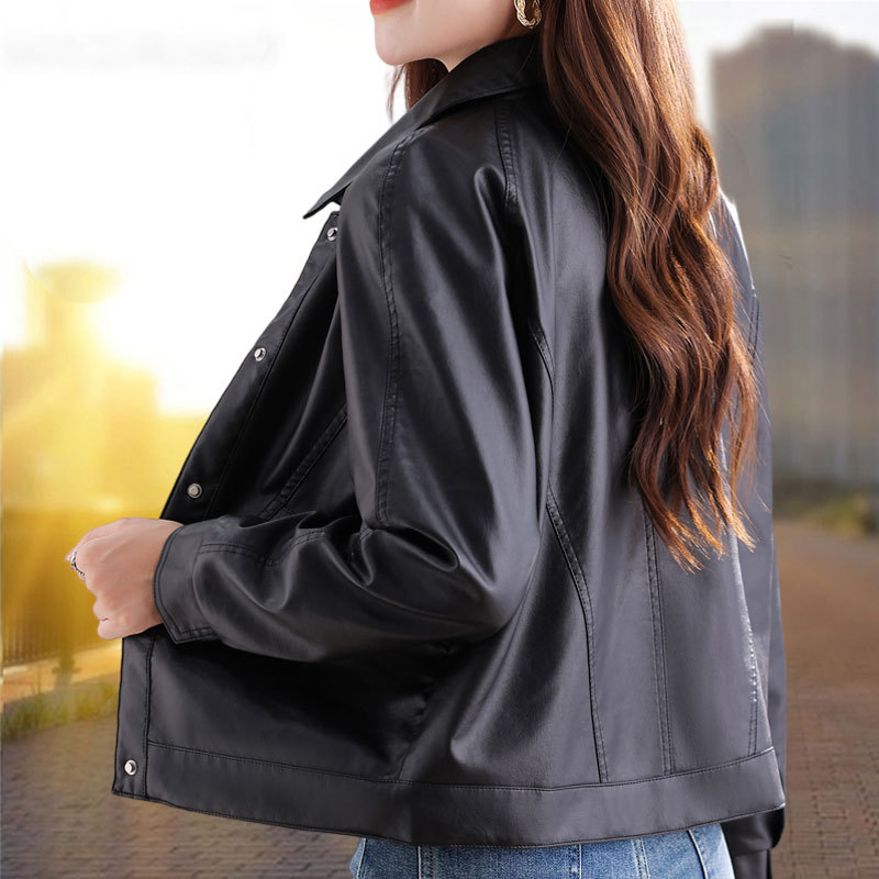 Дамско PU кожено яке с яка, изкуствен пух, дълги ръкави, свободен крой, зимно 2025