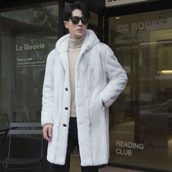 Παλτό γούνας με κουκούλα, μακρύ, τεχνητή γούνα, κλείσιμο με κουμπιά σε μονή σειρά, πλαϊνές τσέπες