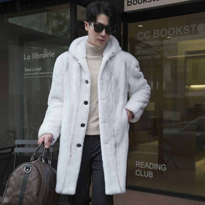 Παλτό γούνας με κουκούλα, μακρύ, τεχνητή γούνα, κλείσιμο με κουμπιά σε μονή σειρά, πλαϊνές τσέπες