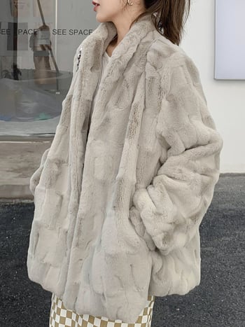 Palton din blană artificială pentru femei, lungime medie 65-80 cm, iarna 2024