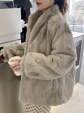 Palton din blană artificială pentru femei, lungime medie 65-80 cm, iarna 2024
