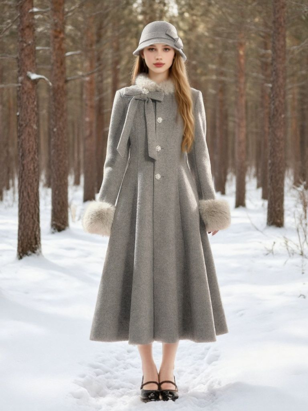 Ženska duga kviltirana jakna s krznom ovratnikom, uski kroj, poliester 95%+