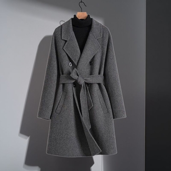 Γυναικείο παλτό μεσαίου μήκους από chenille με Spandex, διπλό κουμπί, για στυλ σακάκι, φαρδιά γραμμή, Άνοιξη 2025