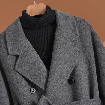 Γυναικείο παλτό μεσαίου μήκους από chenille με Spandex, διπλό κουμπί, για στυλ σακάκι, φαρδιά γραμμή, Άνοιξη 2025