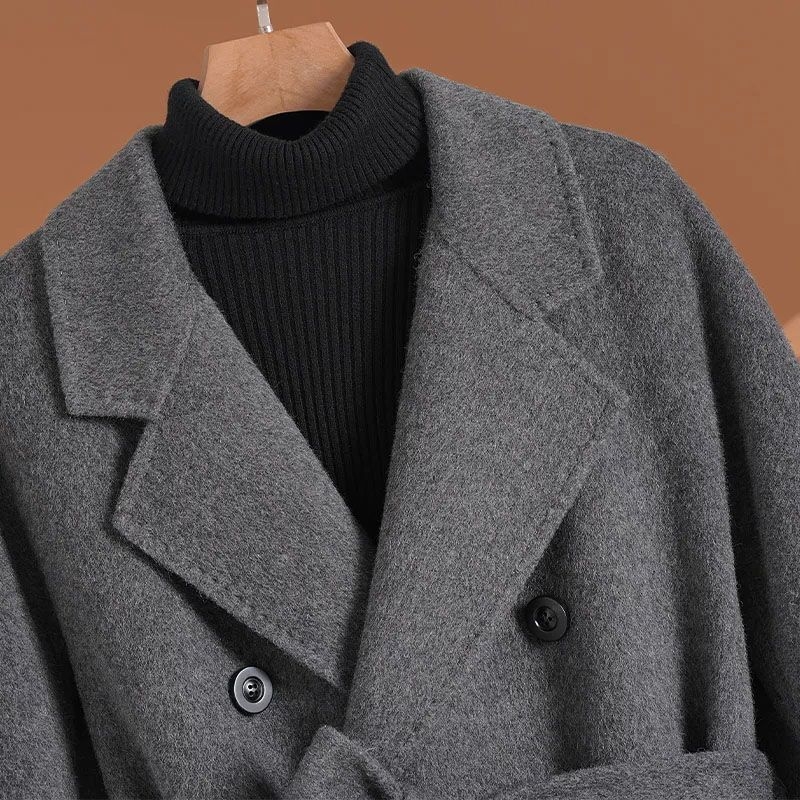 Γυναικείο παλτό μεσαίου μήκους από chenille με Spandex, διπλό κουμπί, για στυλ σακάκι, φαρδιά γραμμή, Άνοιξη 2025