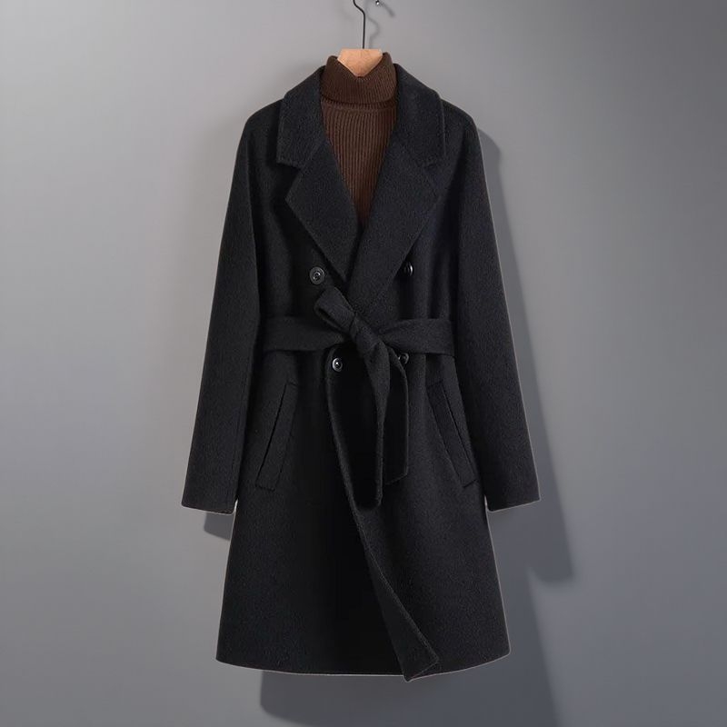 Γυναικείο παλτό μεσαίου μήκους από chenille με Spandex, διπλό κουμπί, για στυλ σακάκι, φαρδιά γραμμή, Άνοιξη 2025