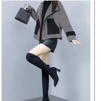 Kratký kabát s houndstooth vzorom, polyester (95%+), dlhé rukávy, predný zips
