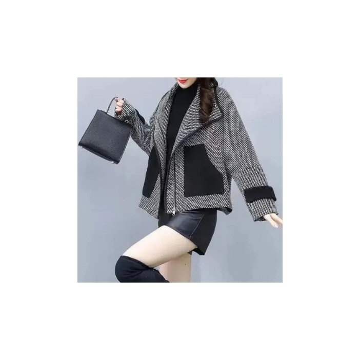 Kratký kabát s houndstooth vzorom, polyester (95%+), dlhé rukávy, predný zips