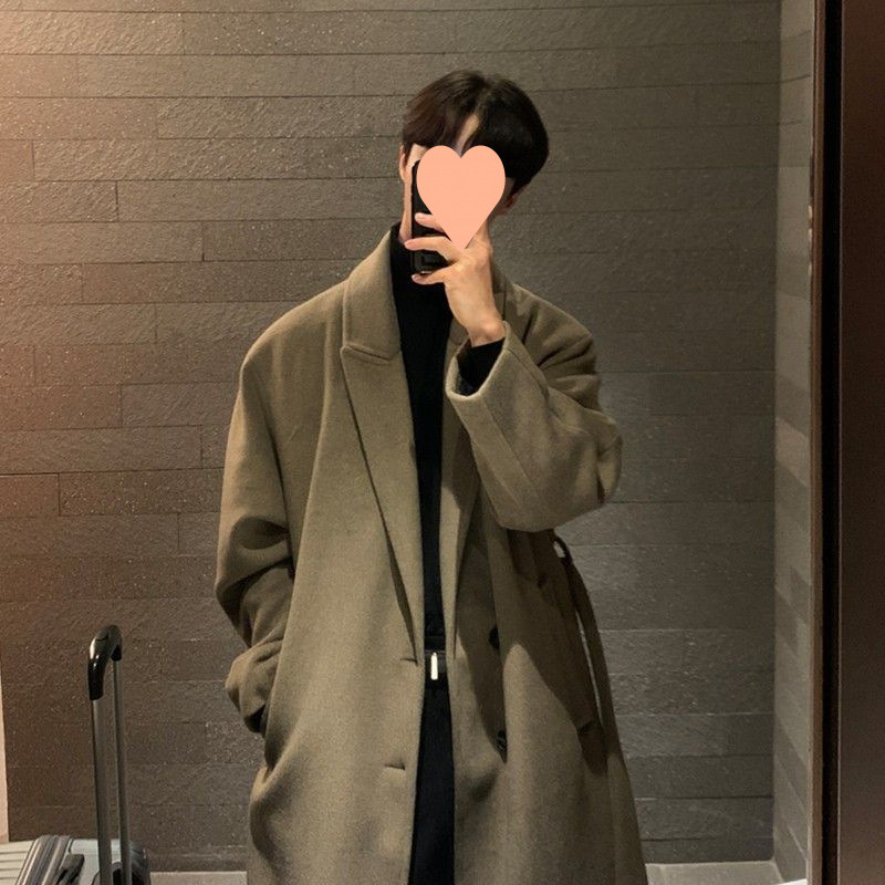 Palton bărbați din cașmir, stil coreean, croială slim, grosime mare, nasturi simpli, guler de sacou