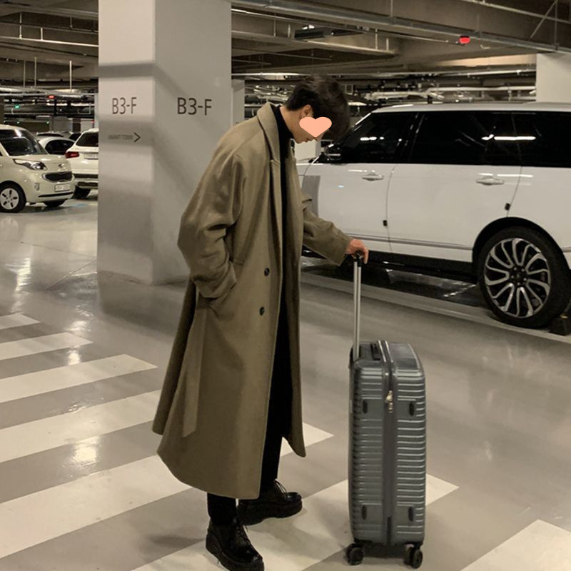 Palton bărbați din cașmir, stil coreean, croială slim, grosime mare, nasturi simpli, guler de sacou