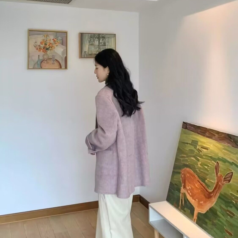 Ženska chenille vunena jakna sa sakom ovratnikom, kratka duljina, dugi rukavi, japansko-korejski ležerni stil, jesen-zima 2025