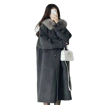 Palton cu glugă din chenille, țesătură spandex, lungime scurtă, mâneci 3/4, stil japonez-coreean lejer