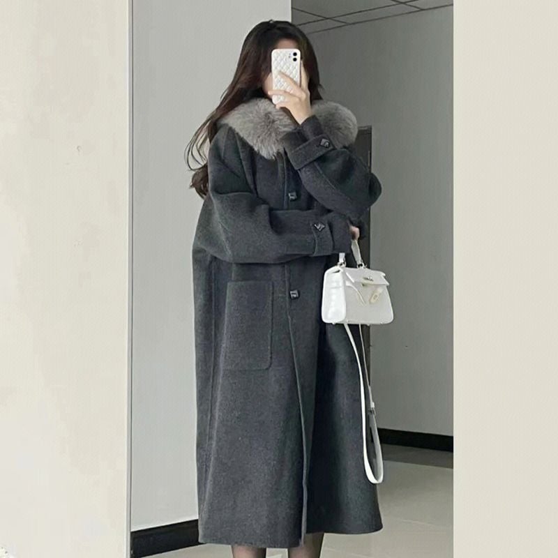 Palton cu glugă din chenille, țesătură spandex, lungime scurtă, mâneci 3/4, stil japonez-coreean lejer