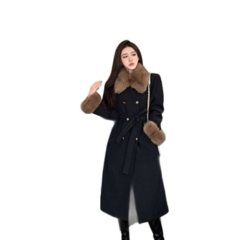 Chenille ženski kaput s krznom, srednja duljina, A-linija kroj, dugi rukav, Spandex <30%
