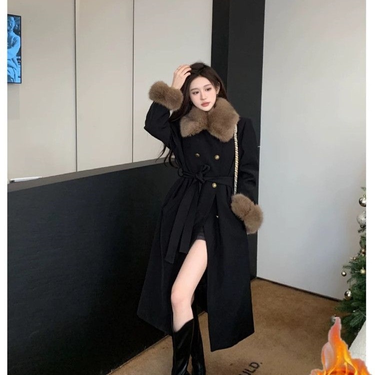 Chenille ženski kaput s krznom, srednja duljina, A-linija kroj, dugi rukav, Spandex <30%