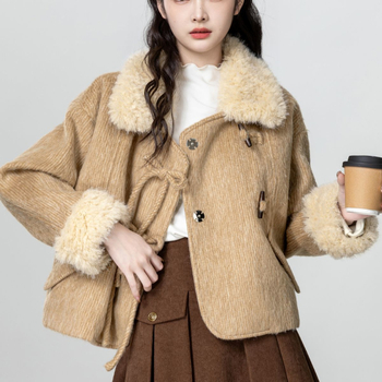 Cardigan scurt chenille cu guler polo, croială în formă de A, mâneci 3/4 – Primăvara 2025