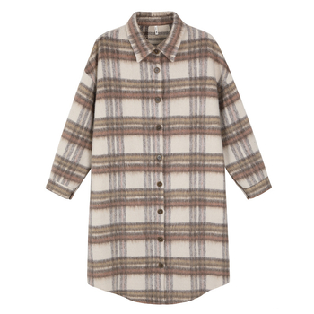 Palton lung pentru femei din poliester — Carouri retro coreene, 95% poliester, guler cu rever, mâneci raglan