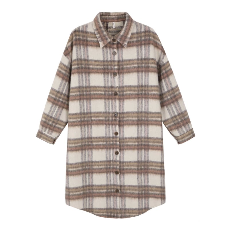 Palton lung pentru femei din poliester — Carouri retro coreene, 95% poliester, guler cu rever, mâneci raglan