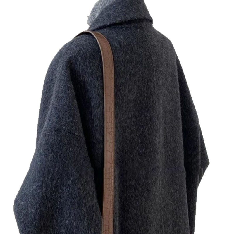 Palton Chenille, stil coreean, croială lejeră, lungime medie, închidere cu nasturi pe un rând