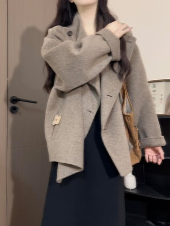 Palton din Chenille pentru femei, lungime scurtă, model solid, material Spandex, stil lejer japonez-coreean, iarna 2025