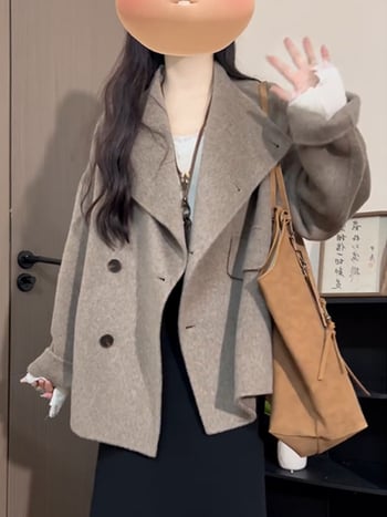 Palton din Chenille pentru femei, lungime scurtă, model solid, material Spandex, stil lejer japonez-coreean, iarna 2025