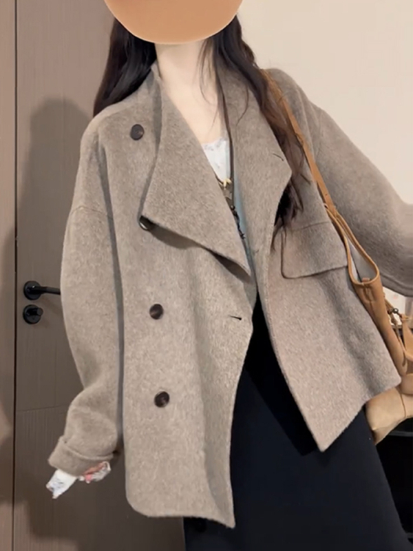 Palton din Chenille pentru femei, lungime scurtă, model solid, material Spandex, stil lejer japonez-coreean, iarna 2025